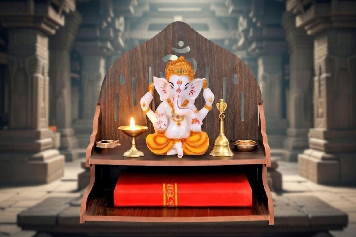 Samriddhi Wooden Mandir for Home – Minimal Pooja Temple with OM Design